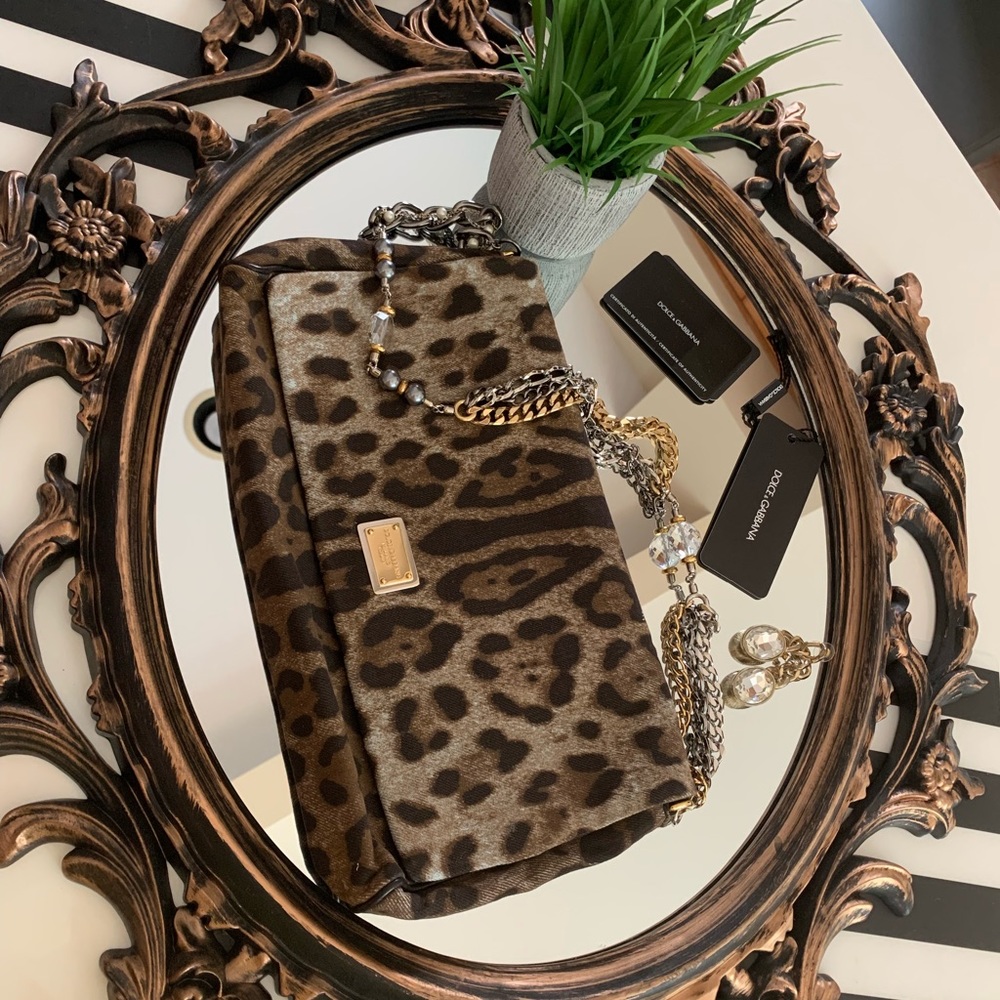 (New) Dolce&Gabbana Jewel Leopard Denim Clutch